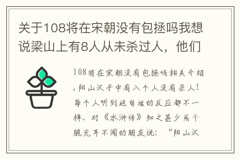 关于108将在宋朝没有包拯吗我想说梁山上有8人从未杀过人,他们却不全是好人,其中三位甚至可恨