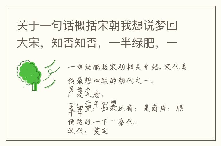 关于一句话概括宋朝我想说梦回大宋，知否知否，一半绿肥，一半红瘦