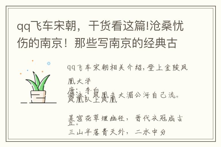 qq飞车宋朝,干货看这篇!沧桑忧伤的南京!那些写南京的经典古诗词!值得品读!