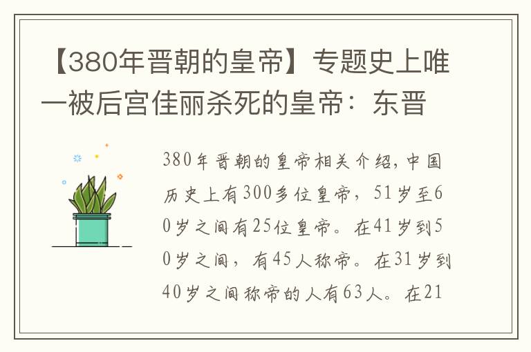 【380年晋朝的皇帝】专题史上唯一被后宫佳丽杀死的皇帝:东晋孝武帝司马曜