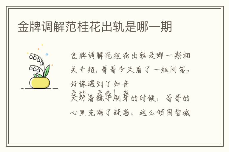 金牌调解范桂花出轨是哪一期