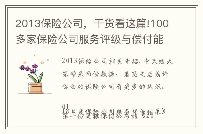 2013保险公司,干货看这篇!100多家保险公司服务评级与偿付能力排名