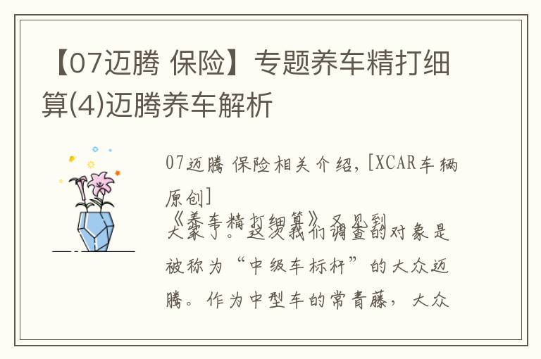 【07迈腾 保险】专题养车精打细算(4)迈腾养车解析