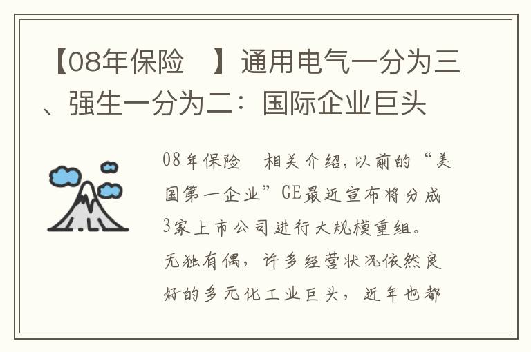 【08年保险	】通用电气一分为三、强生一分为二：国际企业巨头分拆渐成潮流