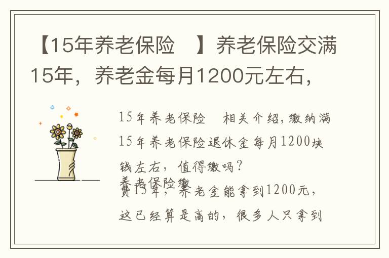 【15年养老保险 】养老保险交满15年,养老金每月1200元左右,值得缴吗?