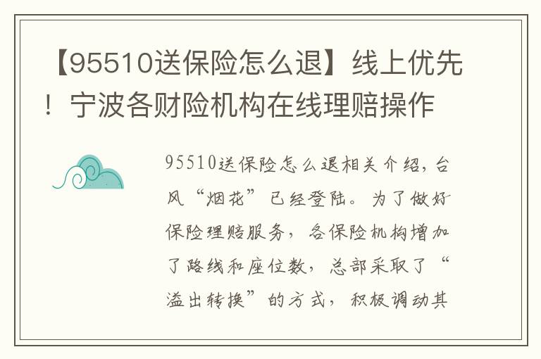 【95510送保险怎么退】线上优先!宁波各财险机构在线理赔操作来了