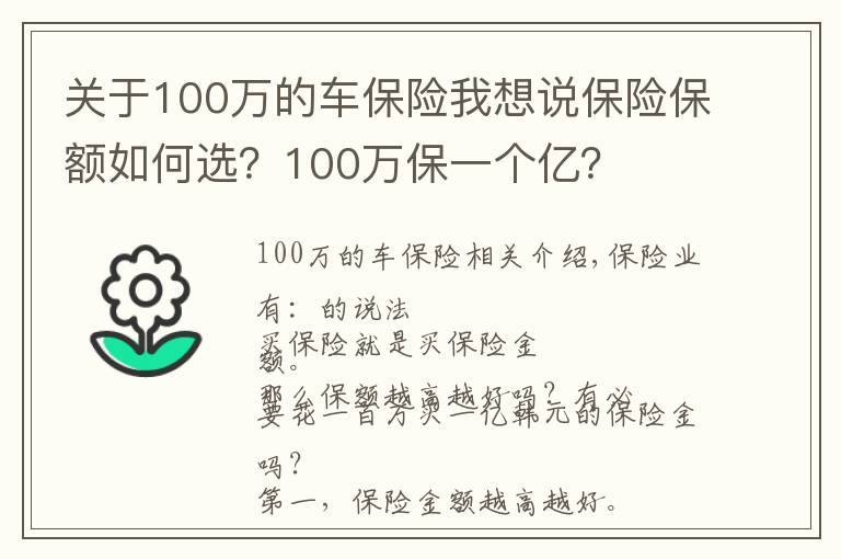 关于100万的车保险我想说保险保额如何选？100万保一个亿？