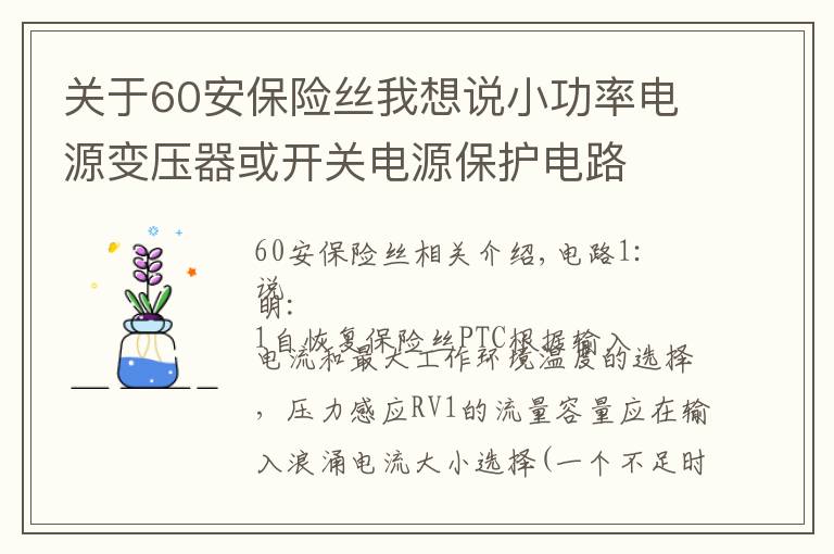 关于60安保险丝我想说小功率电源变压器或开关电源保护电路