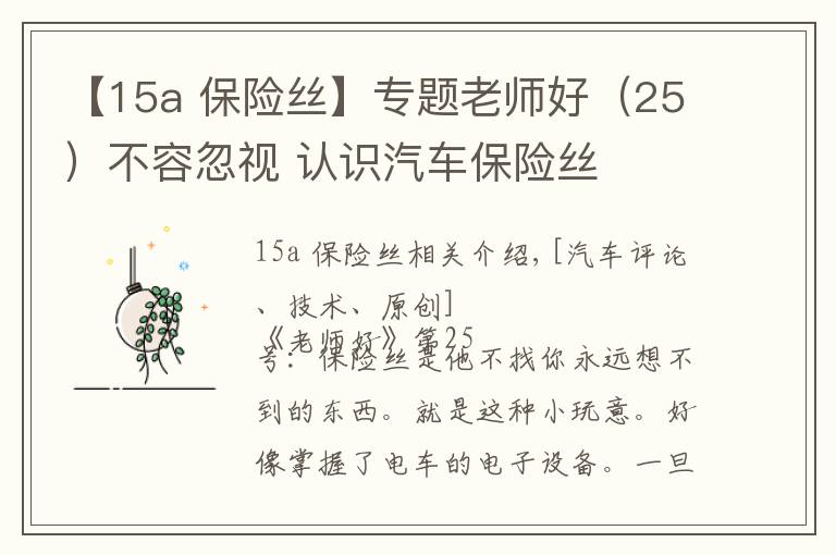 【15a 保险丝】专题老师好(25)不容忽视 认识汽车保险丝