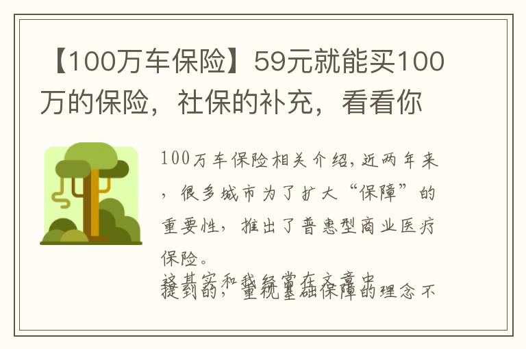 【100万车保险】59元就能买100万的保险,社保的补充,看看你的城市有没有