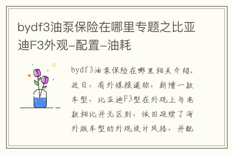 bydf3油泵保险在哪里专题之比亚迪F3外观-配置-油耗
