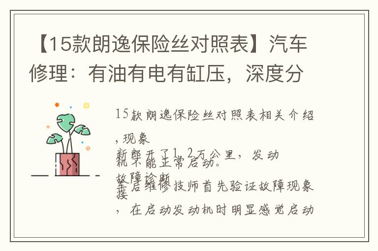 【15款朗逸保险丝对照表】汽车修理:有油有电有缸压,深度分析全新朗逸为啥无法启动?