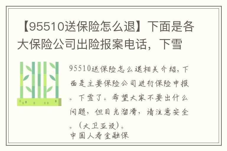 【95510送保险怎么退】下面是各大保险公司出险报案电话，下雪了，不希望大家出什么问题
