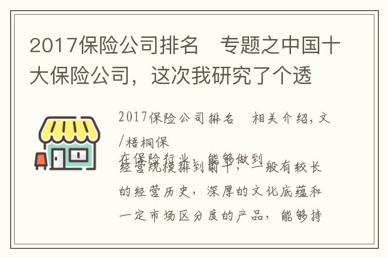 2017保险公司排名 专题之中国十大保险公司,这次我研究了个透