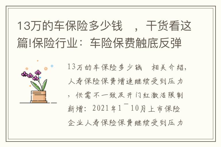 13万的车保险多少钱	,干货看这篇!保险行业:车险保费触底反弹,寿险边际改善预计为22Q2