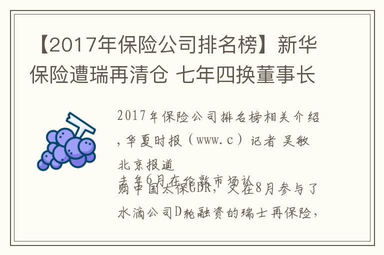 【2017年保险公司排名榜】新华保险遭瑞再清仓 七年四换董事长