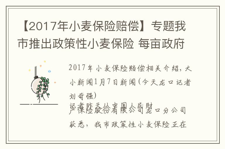【2017年小麦保险赔偿】专题我市推出政策性小麦保险 每亩政府补贴14.4元