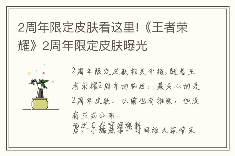 2周年限定皮肤看这里!《王者荣耀》2周年限定皮肤曝光