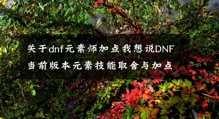 关于dnf元素师加点我想说DNF当前版本元素技能取舍与加点推荐