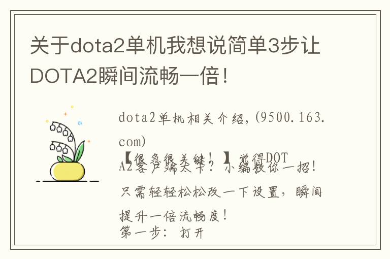 关于dota2单机我想说简单3步让DOTA2瞬间流畅一倍!