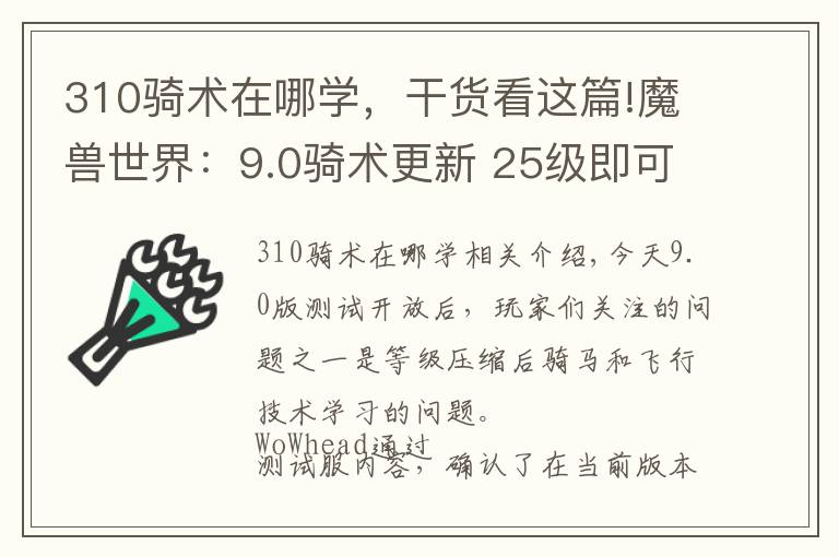 310骑术在哪学,干货看这篇!魔兽世界:9.0骑术更新 25级即可学习飞行
