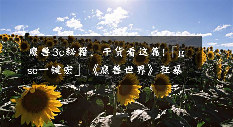 魔兽3c秘籍,干货看这篇!「gse一键宏」《魔兽世界》狂暴战dps字符串,3序列手动/自动爆发