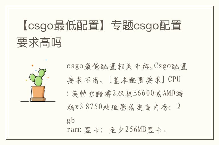 【csgo最低配置】专题csgo配置要求高吗