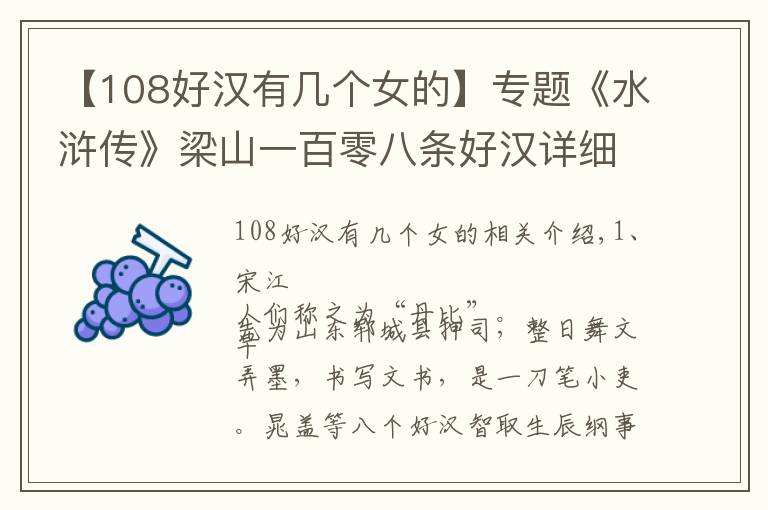 【108好汉有几个女的】专题《水浒传》梁山一百零八条好汉详细介绍