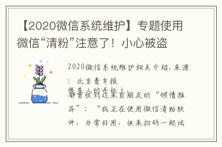 【2020微信系统维护】专题使用微信“清粉”注意了!小心被盗走账户资金