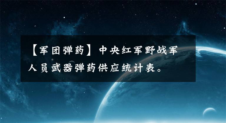 【军团弹药】中央红军野战军人员武器弹药供应统计表。