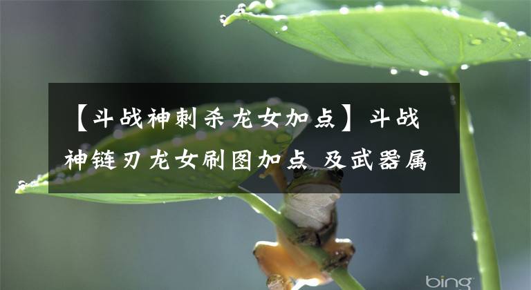 【斗战神刺杀龙女加点】斗战神链刃龙女刷图加点 及武器属性分析
