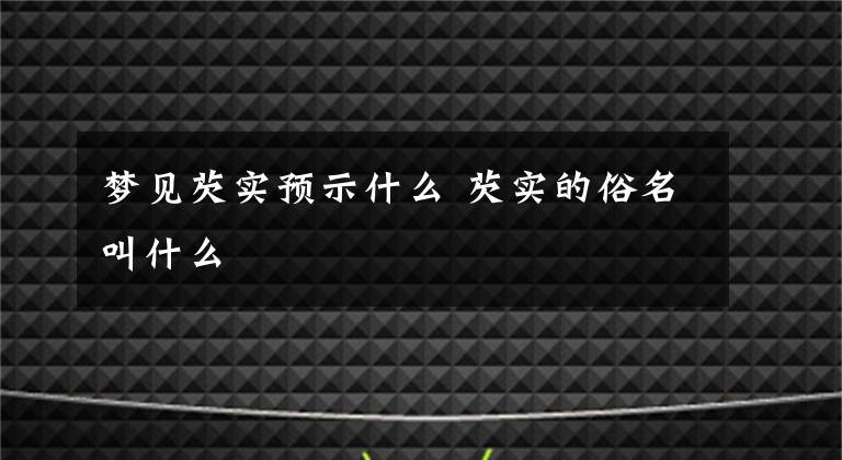 梦见芡实预示什么 芡实的俗名叫什么