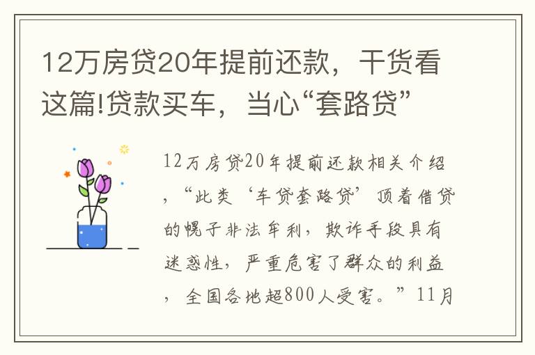 12万房贷20年提前还款,干货看这篇!贷款买车,当心“套路贷”陷阱