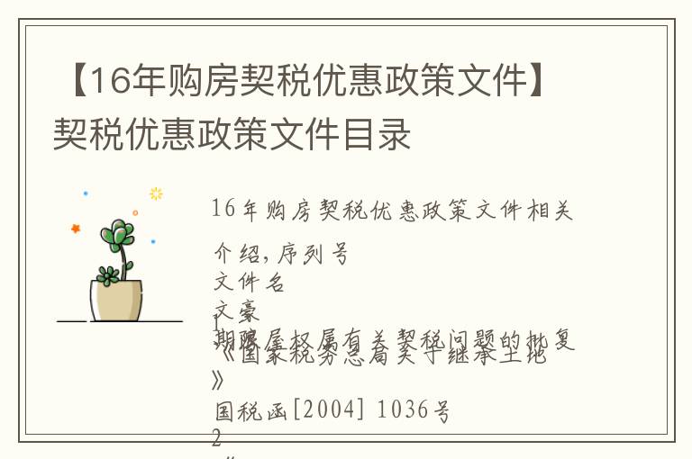 【16年购房契税优惠政策文件】契税优惠政策文件目录