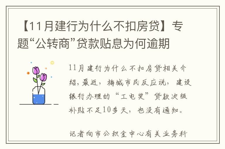 【11月建行为什么不扣房贷】专题“公转商”贷款贴息为何逾期发放且无提醒?银行这样回应...