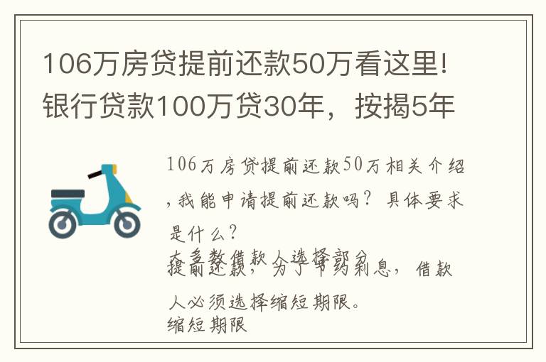 106万房贷提前还款50万看这里!银行贷款100万贷30年,按揭5年后提前还款需考虑问题