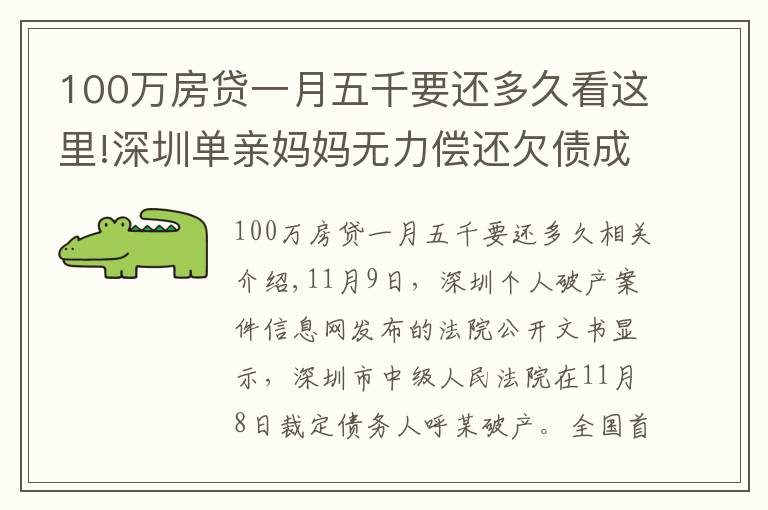 100万房贷一月五千要还多久看这里!深圳单亲妈妈无力偿还欠债成全国首位个人“破产人”