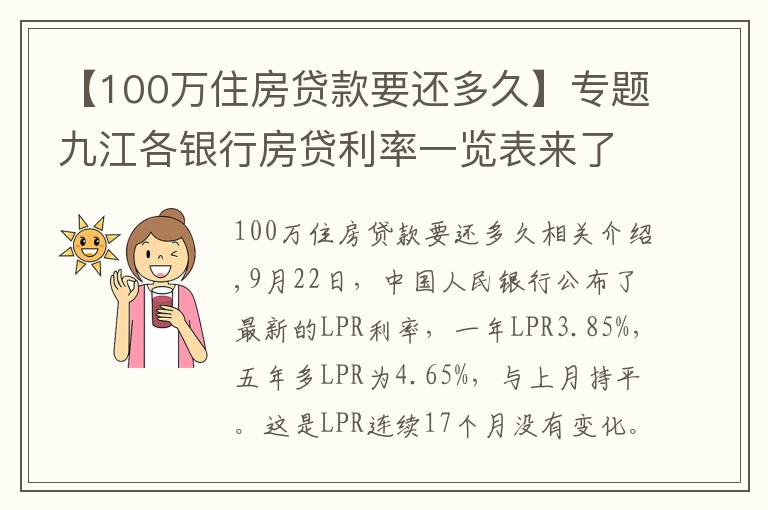 【100万住房贷款要还多久】专题九江各银行房贷利率一览表来了!买房必看