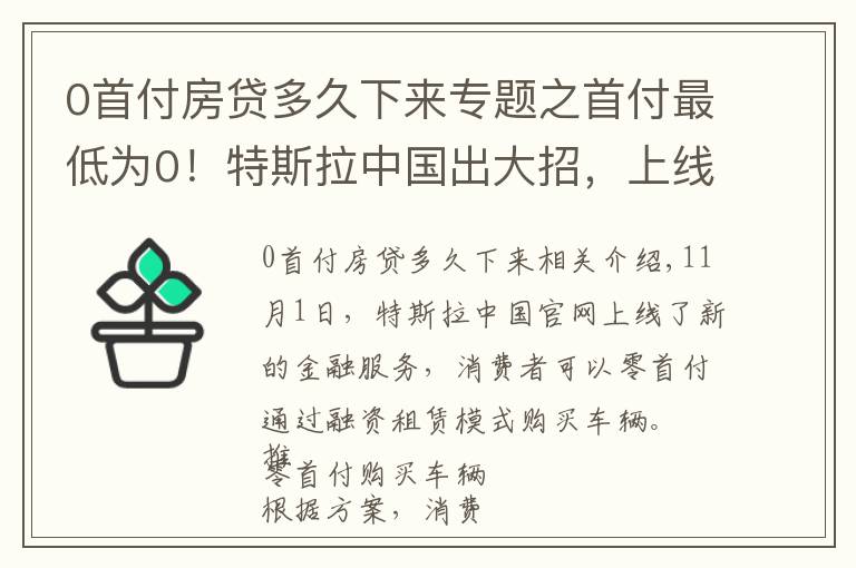 0首付房贷多久下来专题之首付最低为0!特斯拉中国出大招,上线全新购车服务,车企纷纷发力