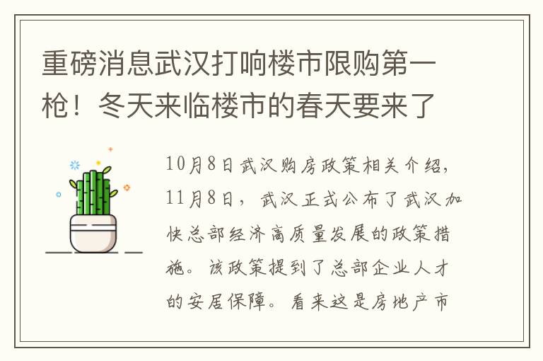 重磅消息武汉打响楼市限购第一枪!冬天来临楼市的春天要来了吗?