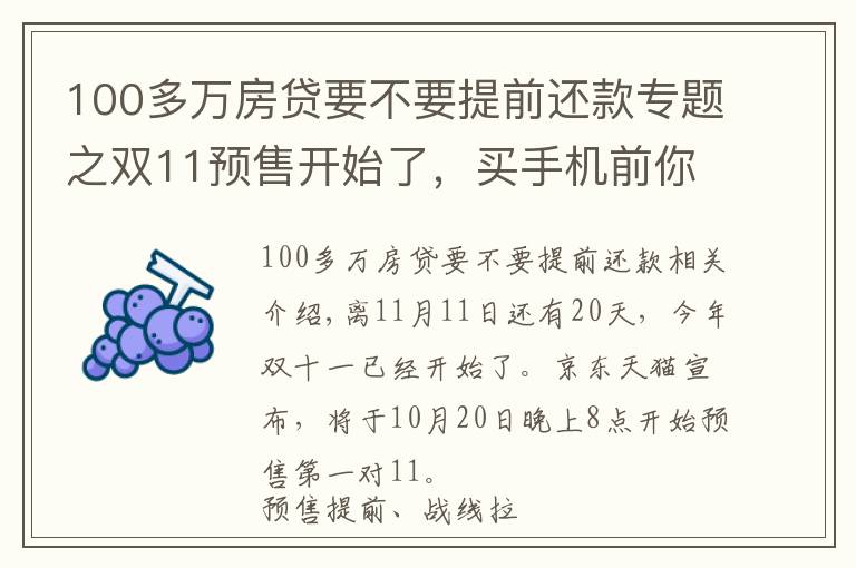 100多万房贷要不要提前还款专题之双11预售开始了，买手机前你要知道这些福利