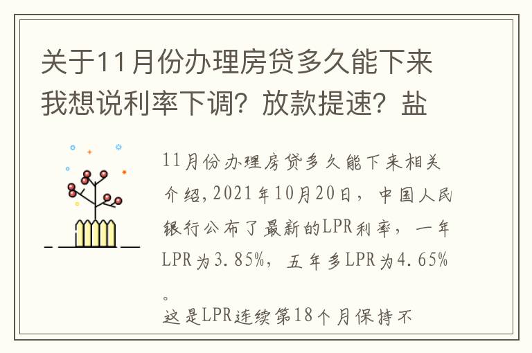 关于11月份办理房贷多久能下来我想说利率下调?放款提速?盐城21家银行11月房贷利率及放款周期
