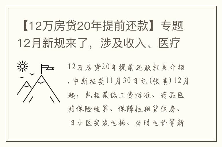 【12万房贷20年提前还款】专题12月新规来了,涉及收入、医疗、住房、出行、饮水
