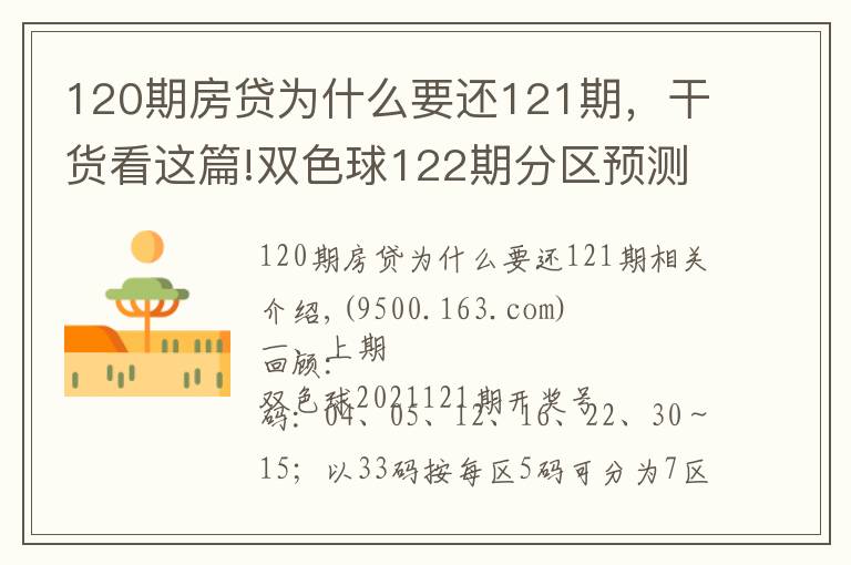 120期房贷为什么要还121期,干货看这篇!双色球122期分区预测:本期通杀两区似有不妥杀三区就看二区表现