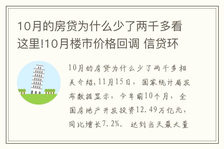 10月的房贷为什么少了两千多看这里!10月楼市价格回调 信贷环境逐步改善