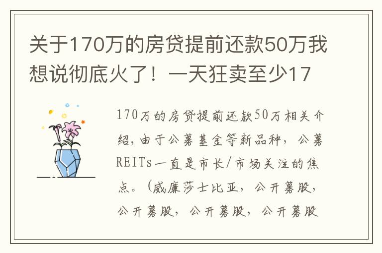 关于170万的房贷提前还款50万我想说彻底火了！一天狂卖至少170亿