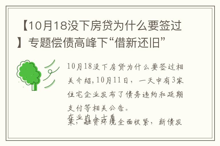 【10月18没下房贷为什么要签过】专题偿债高峰下“借新还旧”,为何依然难解房企债务危机?