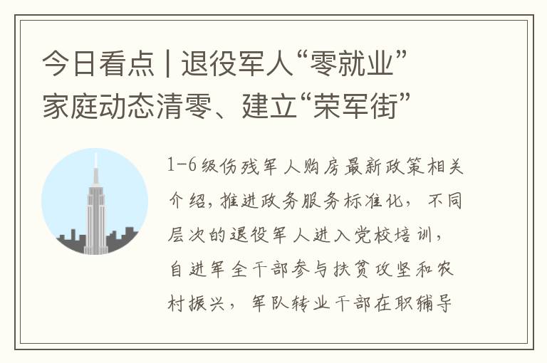 今日看点 | 退役军人“零就业”家庭动态清零、建立“荣军街”……市退役军人事务局打造拥军优属“青岛样本”