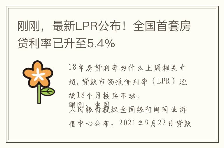 刚刚，最新LPR公布！全国首套房贷利率已升至5.4%