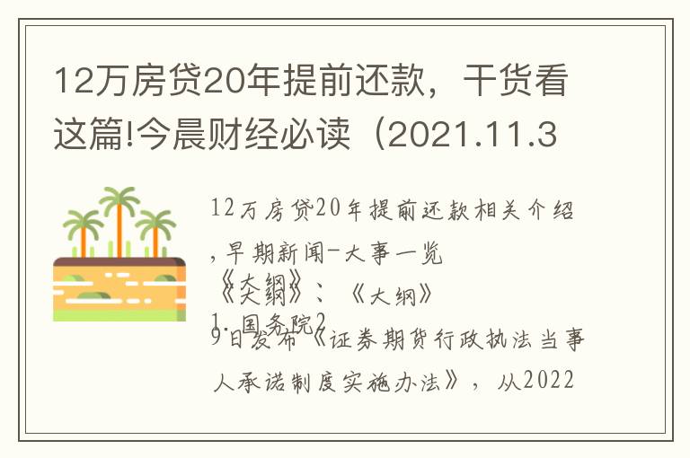 12万房贷20年提前还款,干货看这篇!今晨财经必读(2021.11.30)
